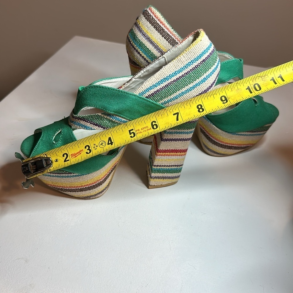 🔥Women's Fahrenheit green denim block color open toe stiletto heels size 7 - Picture 14 of 14